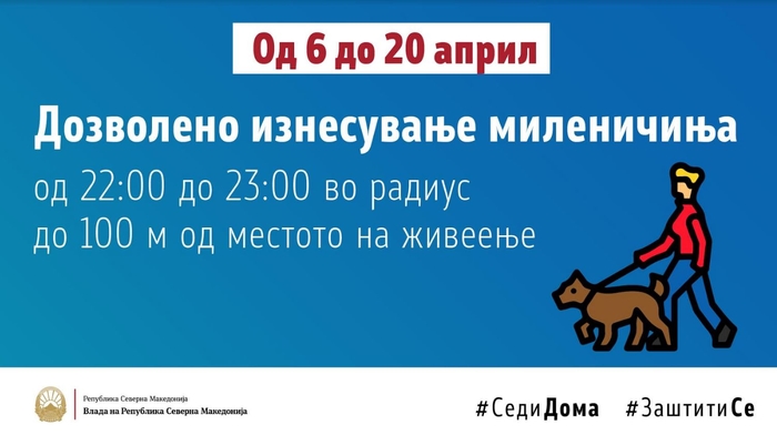 Домашните миленици ќе можат да се изнесат од 22 до 23 часот